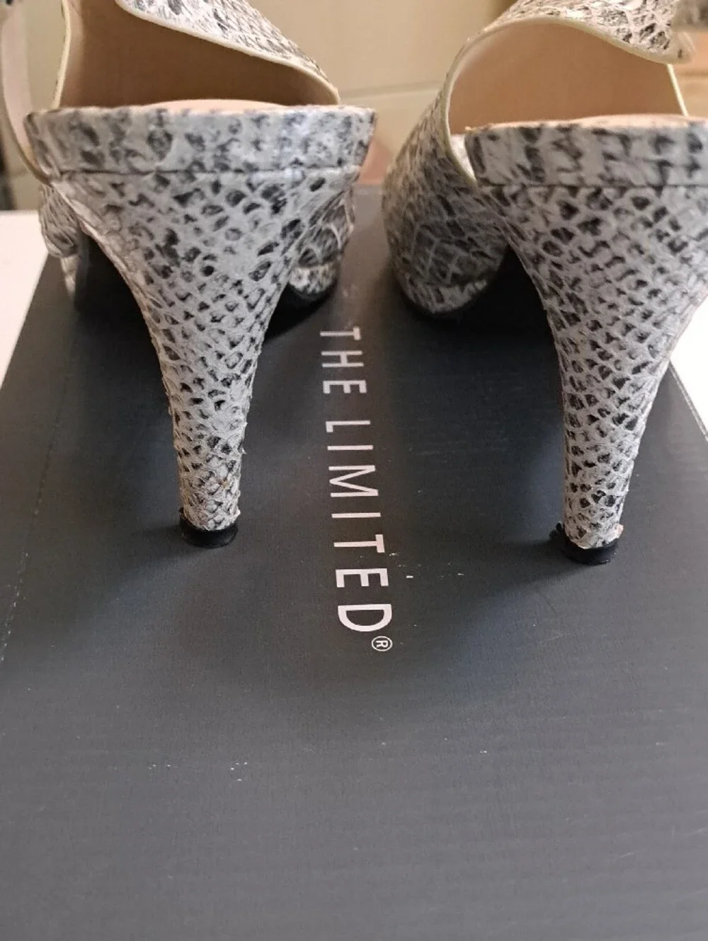 The Limited Silver Snake-Print Slingback Sandals